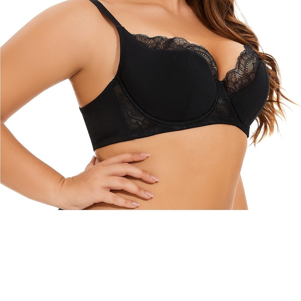 Angabriel Black Lace Underwire Bra Full Coverage Support Sexy Classic Lingerie - Picture 2 of 6